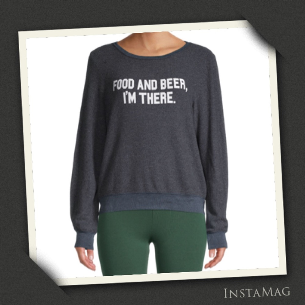 WILDFOX 'Food and Beer, I'm There' Slogan Sweatshirt